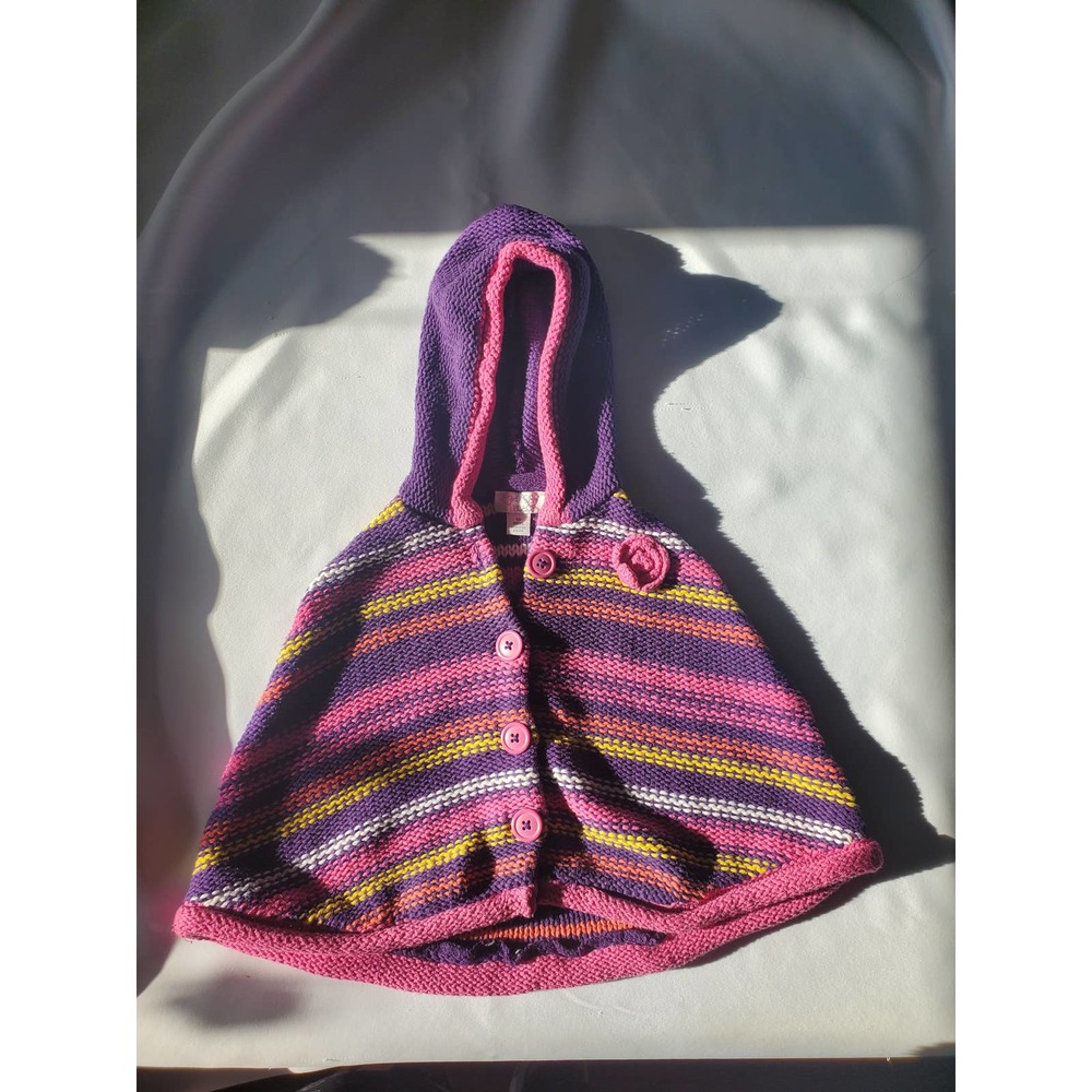 Est. 1989 Place Striped Girl's Poncho with Knit Flower Accent, Size 18mo